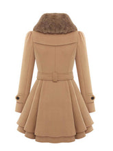 Aurohaya Elegant Double Breasted Faux Fur Collar Midi Coat with Belt for Women Winter Parka